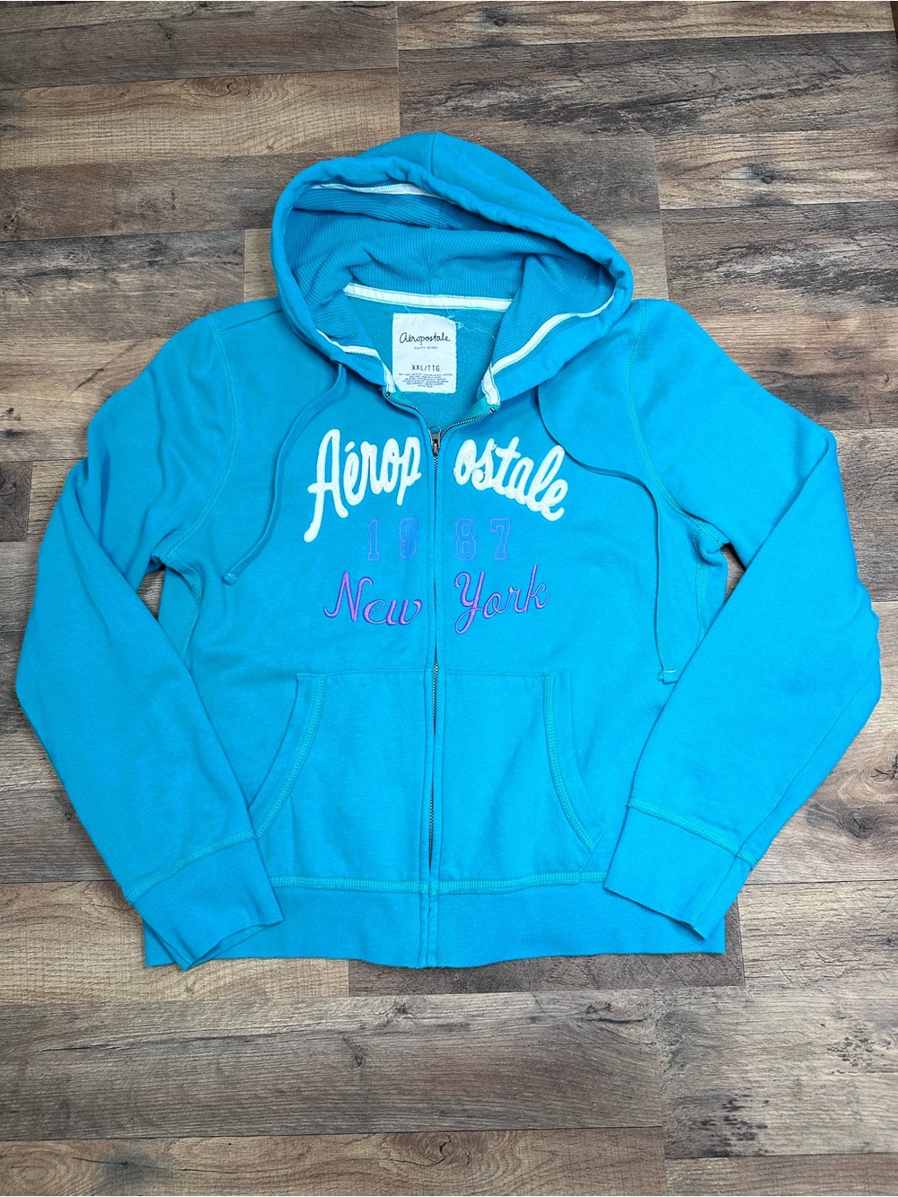 Aeropostale Bright Teal Zip Hoodie with Embroidered Logo